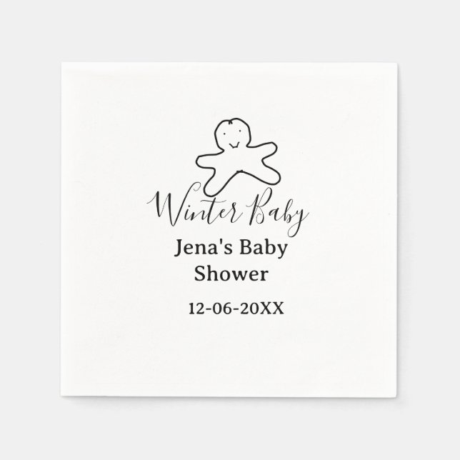 Winter baby shower cookie black scribble hand-draw serviette (Vorderseite)