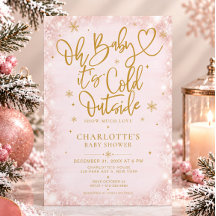 Winter-Baby-Shower-Einladung mit rosa-goldenem Sch