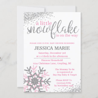 Winter-Baby-Shower-Einladung - Rosa Schneeflocke Einladung