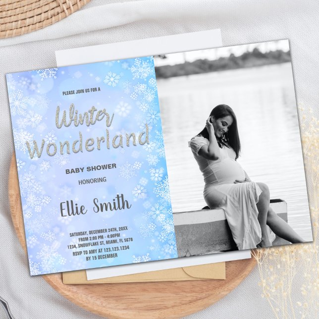 Winter Baby Shower Einladungen Blue Silver w Foto (Winter Baby Shower Invitations Blue Silver w Photo)
