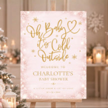 Winter-Baby-Shower-Empfangsschild mit rosa Schneef