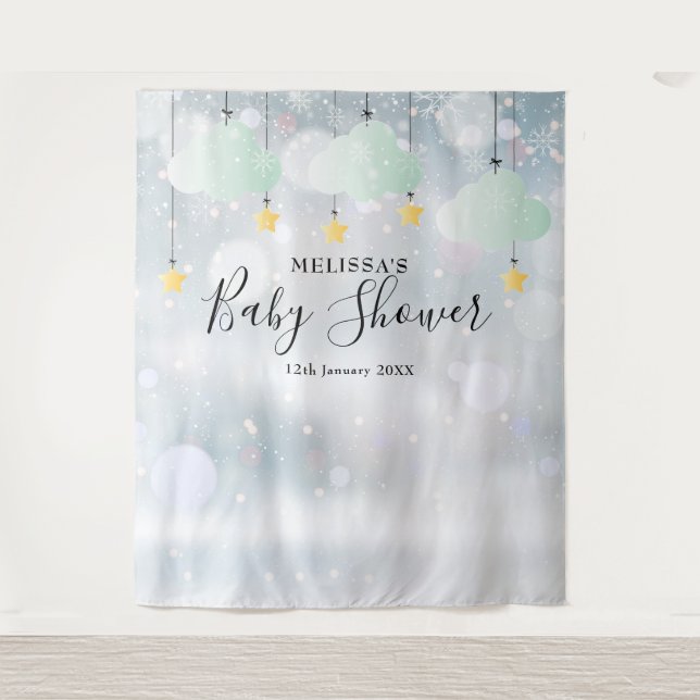 Winter Baby Shower Foto Stand Hintergrund Wandteppich (Vorderseite)