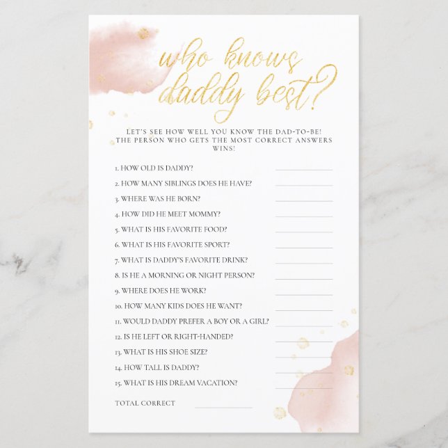 Winter Baby Shower Game, das Daddy Best kennt (Vorderseite)