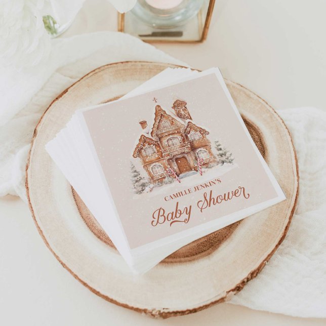 Winter Baby Shower Gingerbrett House Serviette (Gingerbread House Baby Shower Paper Napkins)