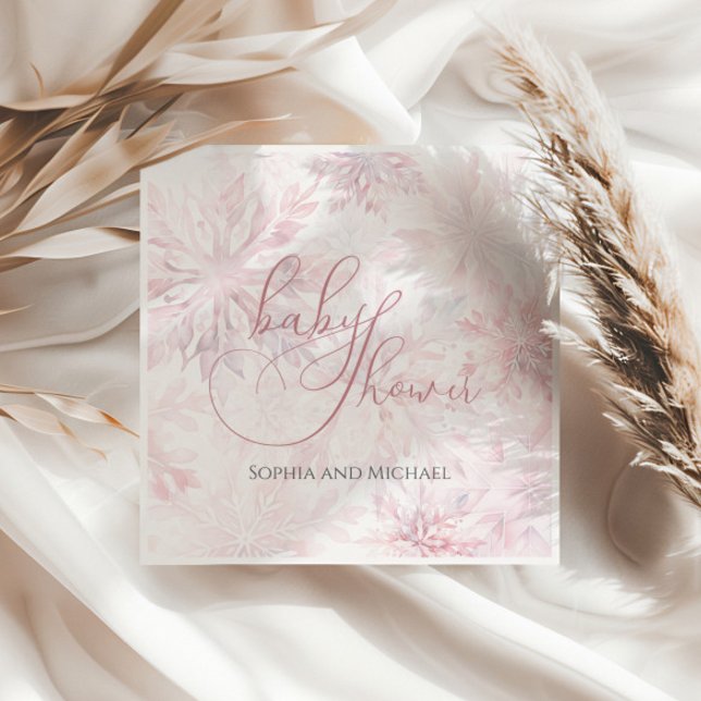 Winter Baby Shower Girl Pink Snowflake Serviette (Von Creator hochgeladen)