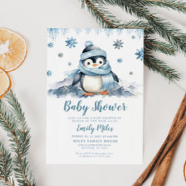 Winter Baby Shower Pinguin Einladung