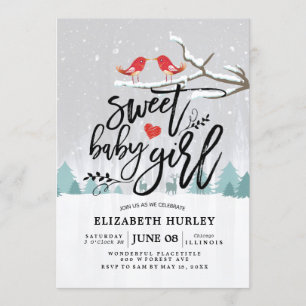 Winter Baby Shower Sweet Baby Girl Chic Snow Scene Einladung