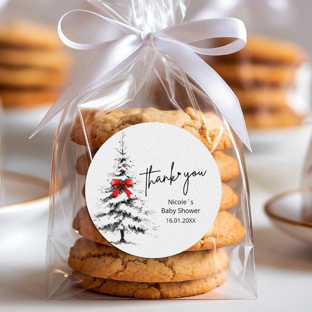 Winter Baby Shower Thank You – Editable Text Runder Aufkleber (#winter #babyshower #editabletemplatecustomizable #textwinter #treeart# babyshower #decorholiday )