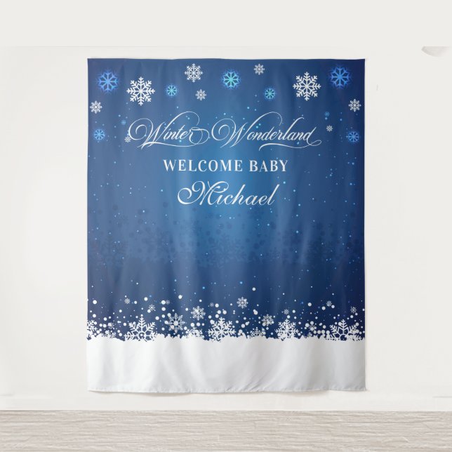 Winter Baby Shower Welcome Baby banner backdrop Wandteppich (Vorderseite)