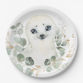 Winter Baby Siegel Greenery Gold Wreath Geburtstag Pappteller