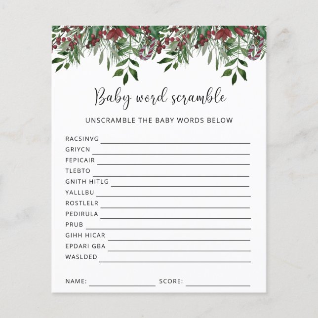 Winter Baby Word Scramble | Baby Showspiel (Vorderseite)