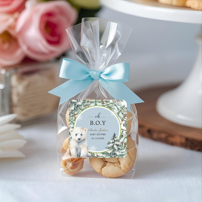 Winter Babydusche Einladungen Quadratischer Aufkleber (Von Creator hochgeladen)