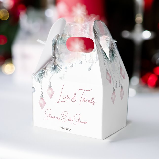 Winter Babydusche Pastellrosa Pinien Geschenkschachtel (Winter baby shower pastel pink grey snowy pines personalized favor box baby it's cold outside favors)