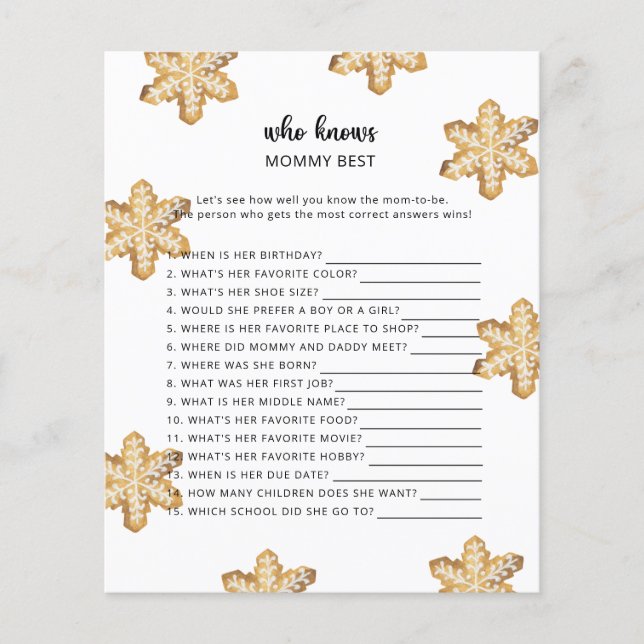 Winter Babydusche, Wer kennt die Mama am besten? (Vorderseite)