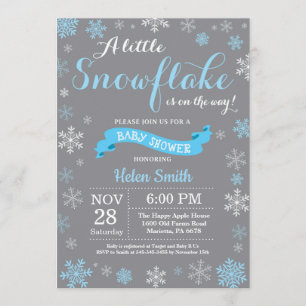 Winter-Babyparty-blaue weiße und graue Einladung