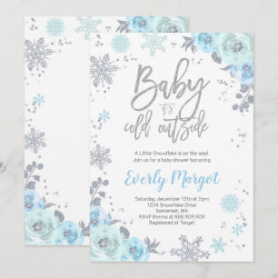 Winter-Babyparty-Einladungs-Blau und Silber Einladung