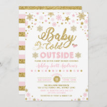 Winter-Babyparty-Einladungs-Rosa-Goldschneeflocke