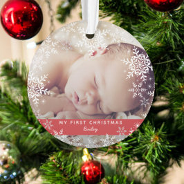 Winter Baby's First Christmas Snowflakes auf Red Ornament