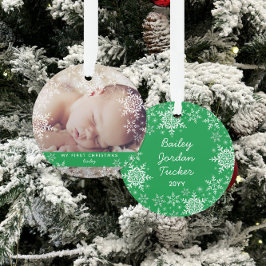 Winter Baby's First Christmas Snowflakes Foto Ornament