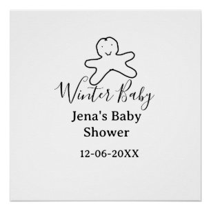 Winter-Babyshower-Keks schwarz gekritzelt handgeze Poster