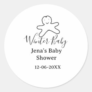 Winter-Babyshower-Keks schwarz gekritzelt handgeze Runder Aufkleber