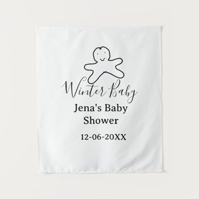 Winter-Babyshower-Keks schwarz gekritzelt handgeze Wandteppich (Vorderseite)