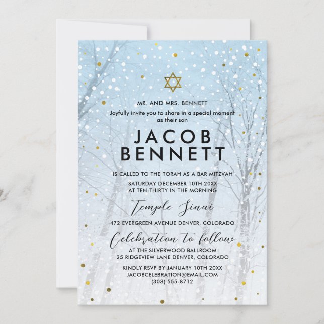 Winter Bar Mitzvah Einladung Schneewald (Vorderseite)