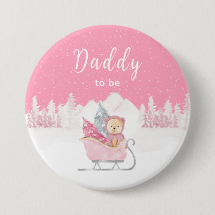 Winter Bär Rosa Schlitten Daddy bald Button