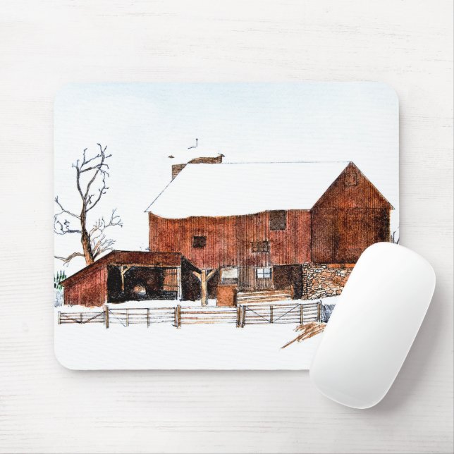 Winter Barn Sketch Maus Pad Mousepad (Mit Mouse)