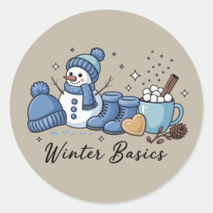Winter-Basics-Schneemann-Weihnachten-Wetter-Gemütl Runder Aufkleber