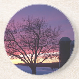 Winter-Bauernhof-Sonnenuntergang-Untersetzer Getränkeuntersetzer
