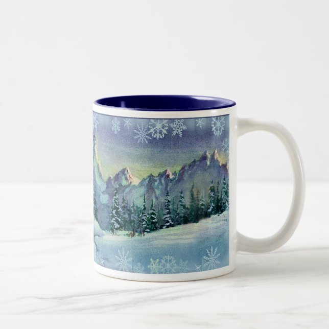 WINTER-BAUERNHOF u. SCHNEEFLOCKEN durch SHARON Zweifarbige Tasse (Rechts)