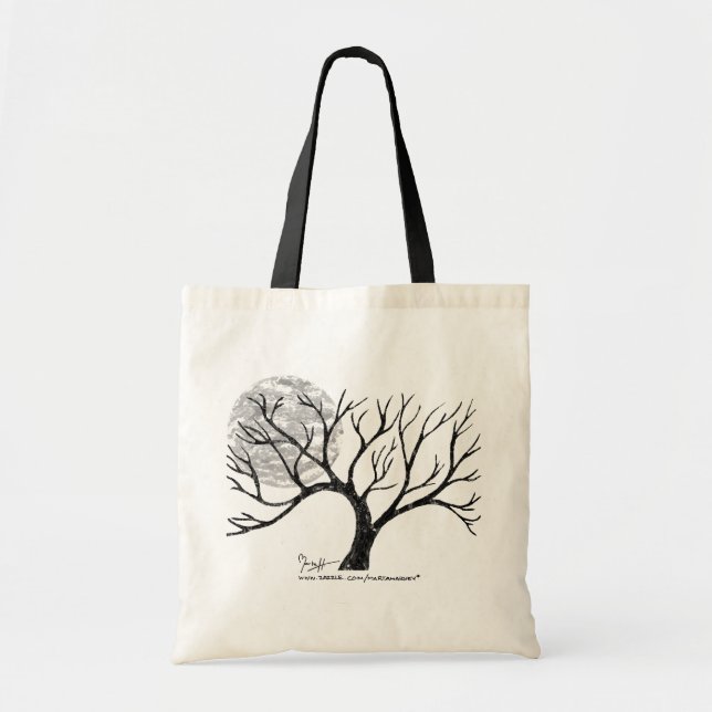 Winter-Baum und Mond-Schwarzweiss-Tasche Tragetasche (Vorne)