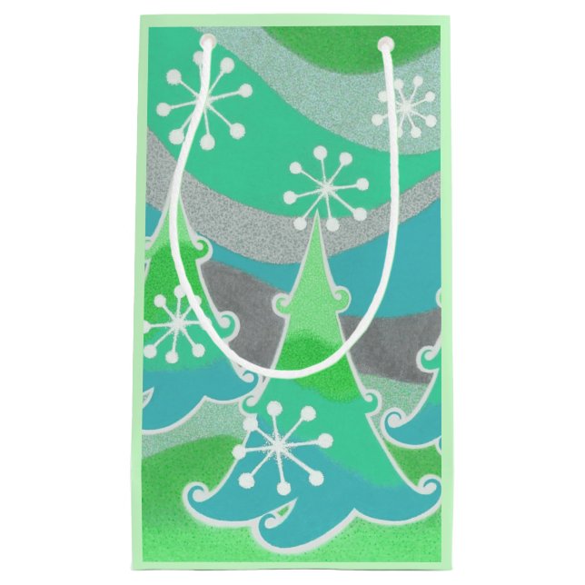 Winter Bäume Grüne Geschenktasche kleine Geschenktüte (Vorderseite)
