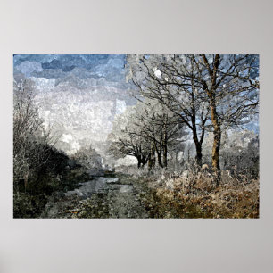 Winter-Bayou-Baum-LandschaftsAquarell-Malerei Poster
