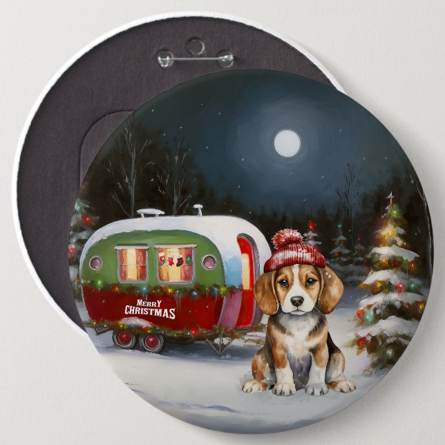 Winter Beagle Karawan Weihnachtsabenteuer Button (Vorne & Hinten)