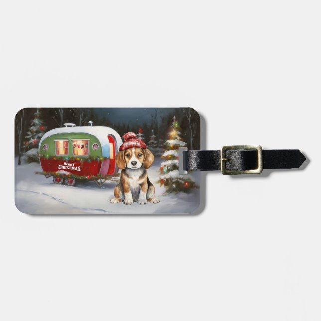 Winter Beagle Karawan Weihnachtsabenteuer Gepäckanhänger (Vorderseite horizontal)