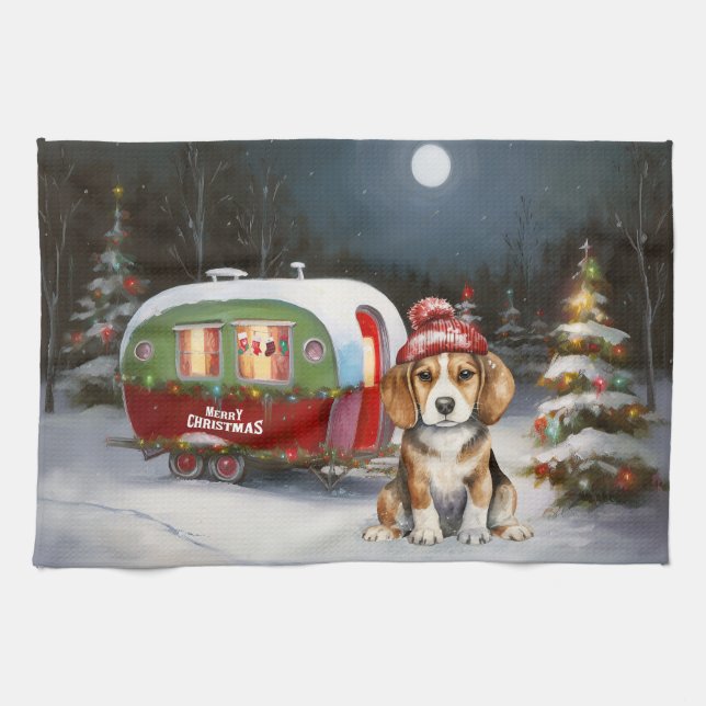 Winter Beagle Karawan Weihnachtsabenteuer Geschirrtuch (Horizontal)