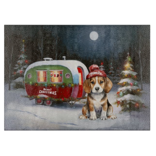 Winter Beagle Karawan Weihnachtsabenteuer Schneidebrett (Vorderseite)