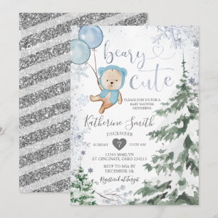 Winter Bear Baby Dusche Forest Snowflakes Ballon Einladung