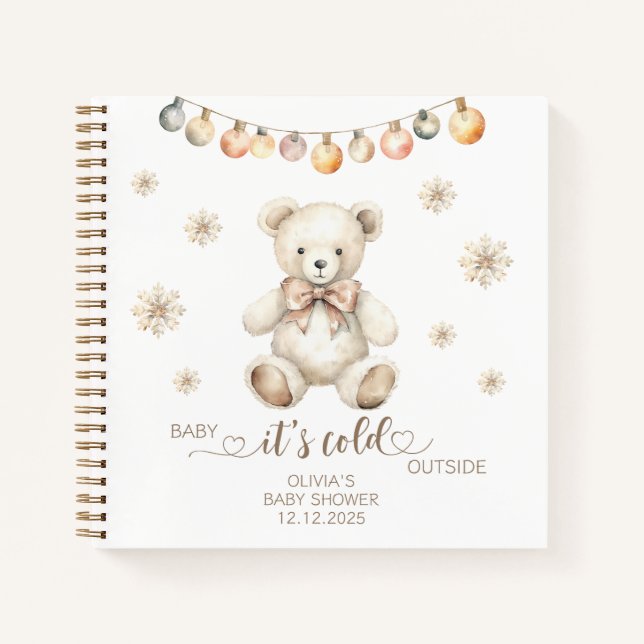 Winter Bear Baby mit kalter Außendusche Notizbuch (Vorderseite)