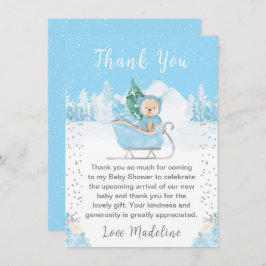 Winter Bear Blue Sleigh Baby Dusche Dankeskarte