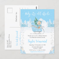 Winter Bear Blue Sleigh Baby Dusche