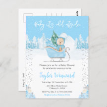 Winter Bear Blue Sleigh Baby Dusche