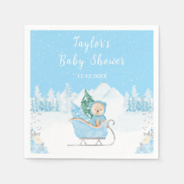 Winter Bear Blue Sleigh Baby Dusche Serviette
