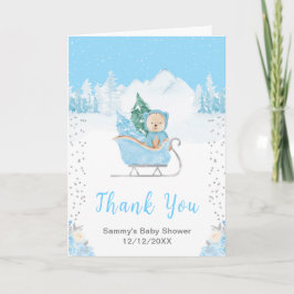 Winter Bear Blue Sleigh Baby Dusche Vielen Dank Dankeskarte