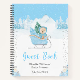 Winter Bear Blue Sleigh Baby Showroom Gästebuch Notizbuch
