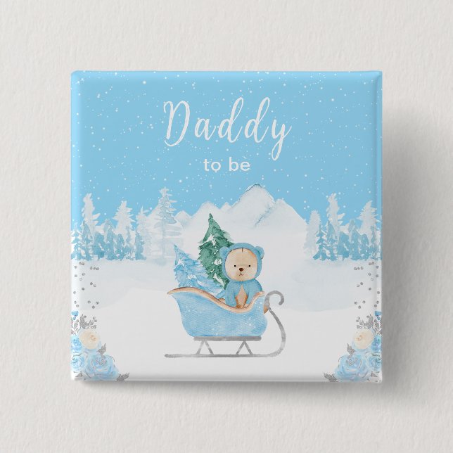 Winter Bear Blue Sleigh Daddy zu sein Button (Vorderseite)