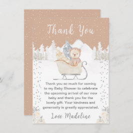Winter Bear Brown Sleigh Baby Dusche Dankeskarte