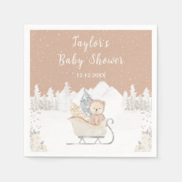 Winter Bear Brown Sleigh Baby Dusche Serviette